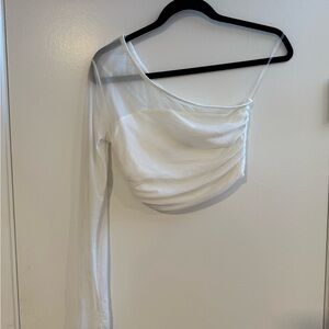 Blue Blush One-Shoulder Mesh Crop Top – Size S